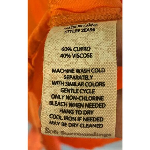 Soft Surroundings Size Small Orange Satin Feel Short Sleeve Button Down Blouse - Picture 4 of 6